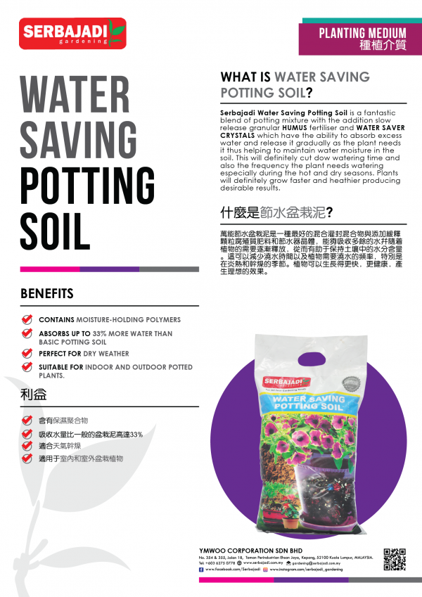 Serbajadi Water Saving Potting Soil infographic